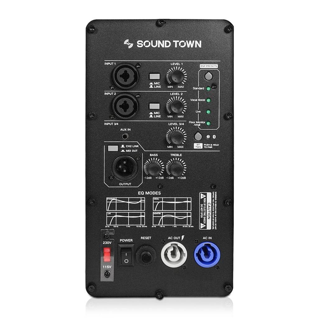 Sound Town CARPO-S10MPW | 10“ Coaxial 2-Way Powered Professional PA DJ Stage Monitor Speaker with DSP, for Live Sound, Bar, Church-Plate Amplifier
