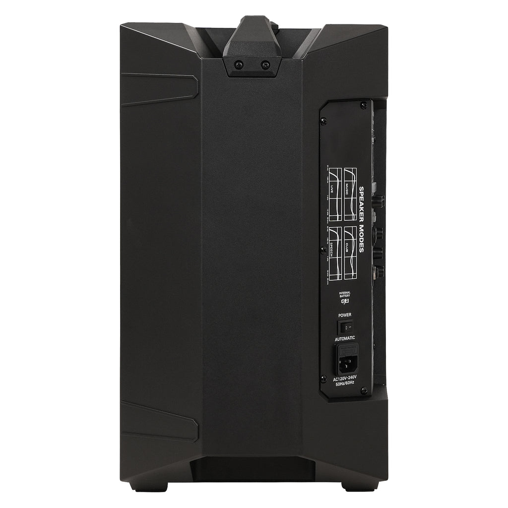 Sound Town CARPO-S2PRO | Sound Town 10" Portable All-in-One Powered PA Speaker w/ Multi-Position Design, TWS Bluetooth, Onboard DSP, Rechargeable Battery, Black - Back Panel