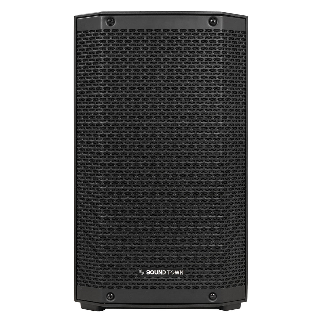 Sound Town CARPO-S2PRO | Sound Town 10" Portable All-in-One Powered PA Speaker w/ Multi-Position Design, TWS Bluetooth, Onboard DSP, Rechargeable Battery, Black - Front Panel