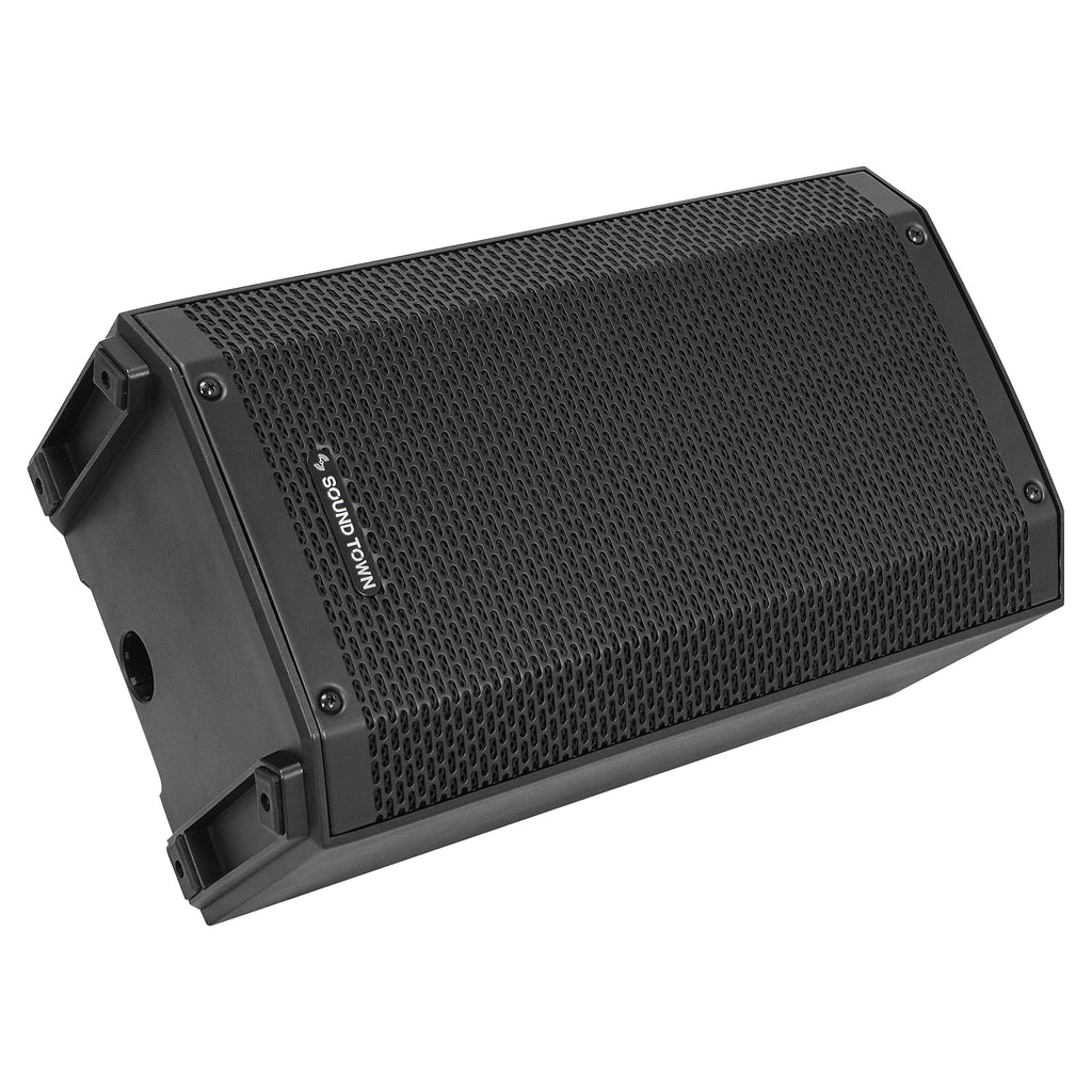 Sound Town CARPO-S2PRO | Sound Town 10" Portable All-in-One Powered PA Speaker w/ Multi-Position Design, TWS Bluetooth, Onboard DSP, Rechargeable Battery, Black - Tilt Back Position