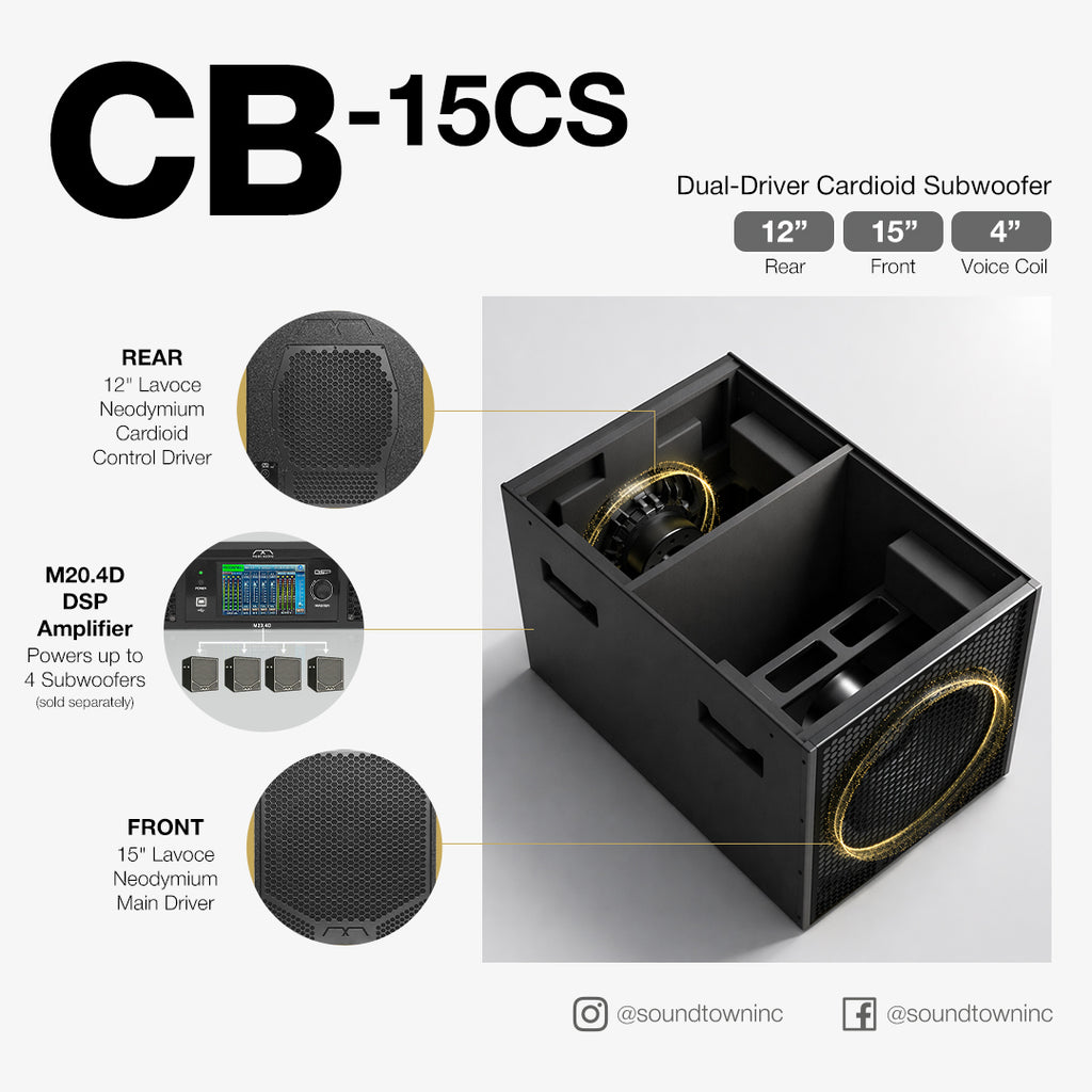 Sound Town CB-15CS | MODE Audio High-Performance Professional Passive Cardioid 2500W Subwoofer w/ LAVOCE Neodymium Drivers, Baltic Birch Plywood, Black - 15" Front Main Driver and 12" Rear Cardioid Control Driver