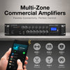 The Sound Town Commercial Amplifier lineup features multi-zone amplifiers available in a variety of power outputs and zone configurations for flexible audio distribution. Bluetooth, USB, FM radio, and multiple input options provide versatile connectivity, while select models add optical input and phantom power for restaurants, bars, offices, schools, warehouses, houses of worship, and other commercial audio applications.