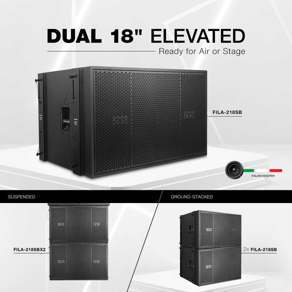 Sound Town Dual 18-Inch 6400W Passive Line Array Subwoofers Italian Neodymium Drivers Flying Frame for Concerts and Live Events - FILA-218SB & FILA-218SBX2