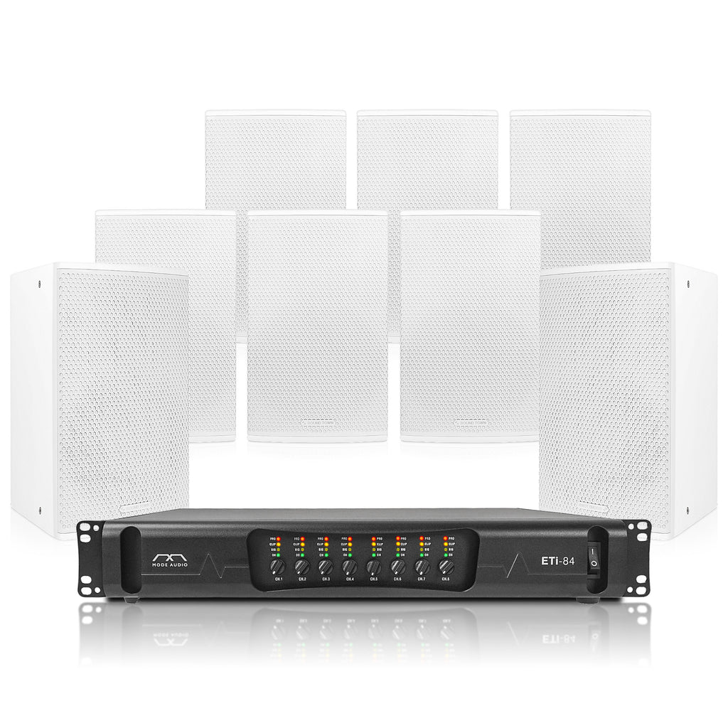 Sound Town ETI8X112W | Passive Installation Speaker System with 8 x Wall-Mount Speakers, 8-Channel Power Amplifier for Commercial Installation
