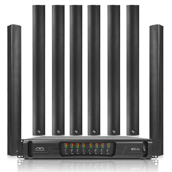 Sound Town ETI8X8M106B | Passive Column Line Array System with 8 x Aluminum Column Speakers, One 8-Ch Power Amplifier, for Conference, Commercial Installation