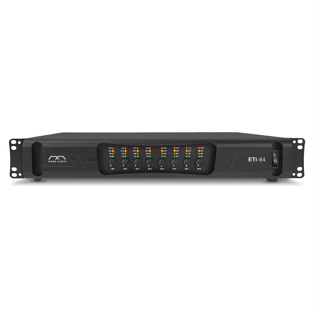 Sound Town ETi-84-R | REFURBISHED: Class-D 8-Channel PA/DJ Switching Power Supply Professional Power Amplifier, 8 x 800W RMS at 4Ω, PFC Power, 1.5U Rack Mountable for Meeting Room, Conference, Installation-Front 