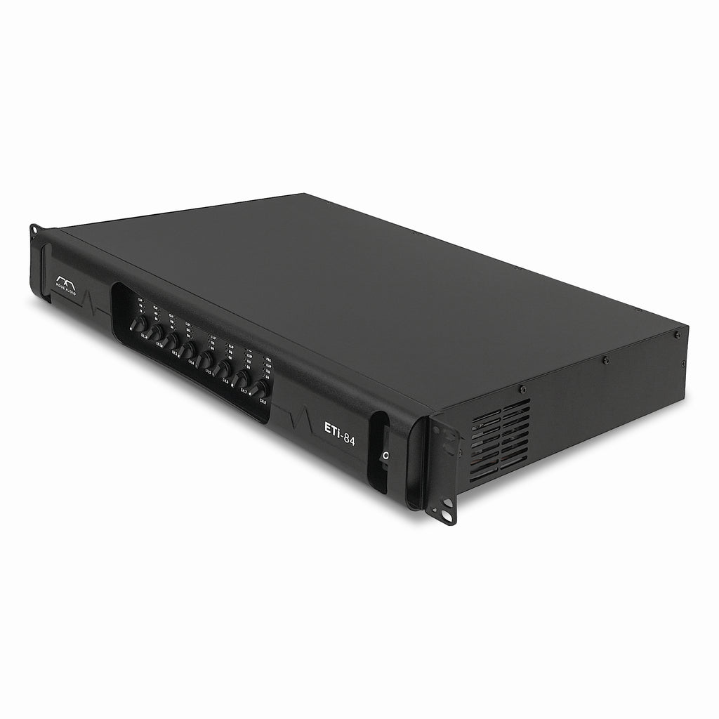 Sound Town ETi-84-R | REFURBISHED: Class-D 8-Channel PA/DJ Switching Power Supply Professional Power Amplifier, 8 x 800W RMS at 4Ω, PFC Power, 1.5U Rack Mountable for Meeting Room, Conference, Installation-Left 