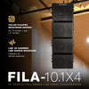 MODE Audio FILA-10.1X4 four-speaker passive line array system featuring 10" loudspeakers with Italian FaitalPRO neodymium drivers and MODE Audio’s LSM® HF chamber line source waveguide. Each loudspeaker handles 1400W program power and features tour-grade Baltic birch construction for powerful, controlled sound. Includes the FILA-10.1FF flying frame for suspended setups and expandable coverage in live events, theaters, houses of worship, auditoriums, clubs, and installed applications.