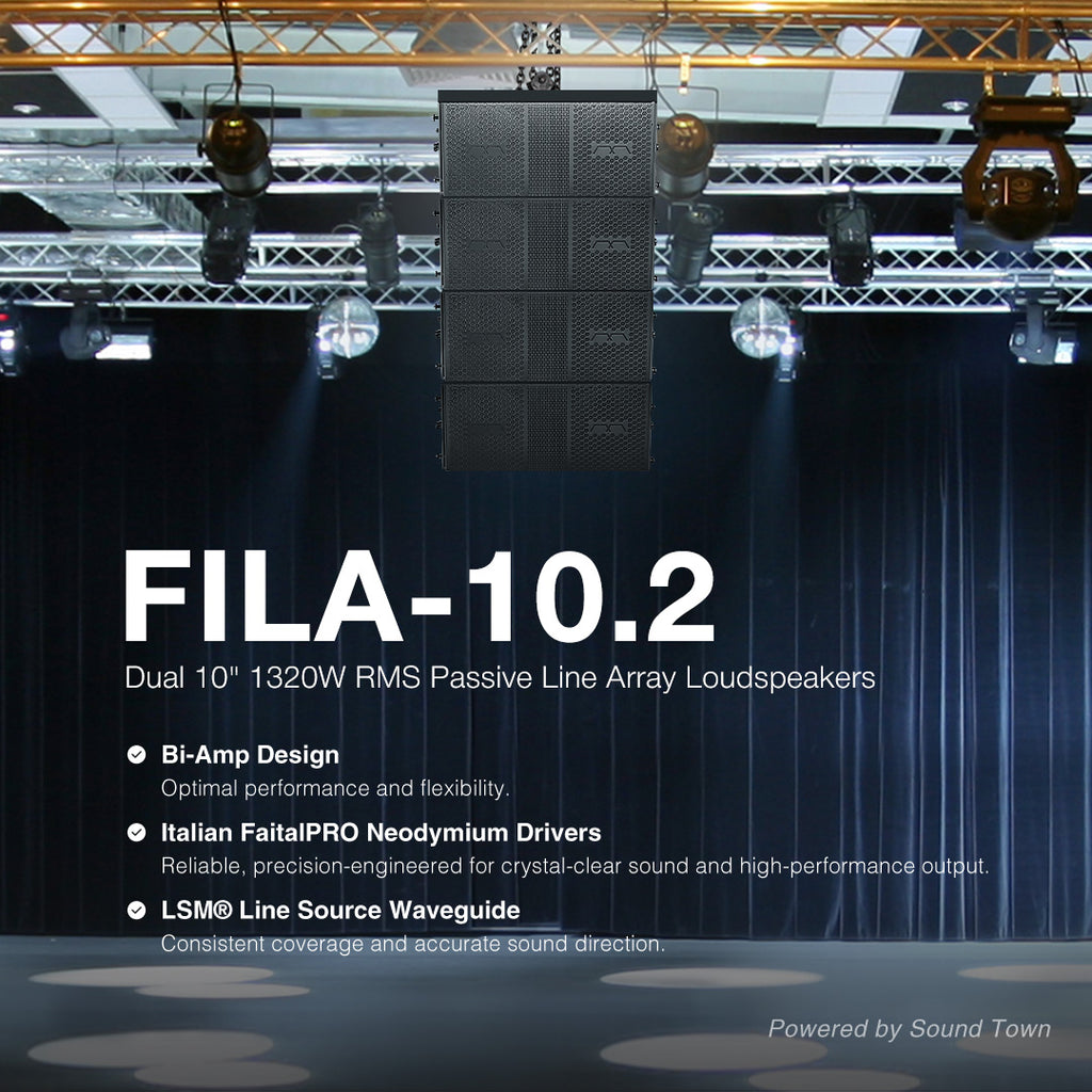 Sound Town FILA-10.2 | MODE Audio Dual 10" 2-Way 2640W Line Array Loudspeaker, w/ Italian FaitalPRO Neodymium Drivers, Bi-Amp, Aluminum Side Handles, Black-Ideal for Live Sound and Touring 