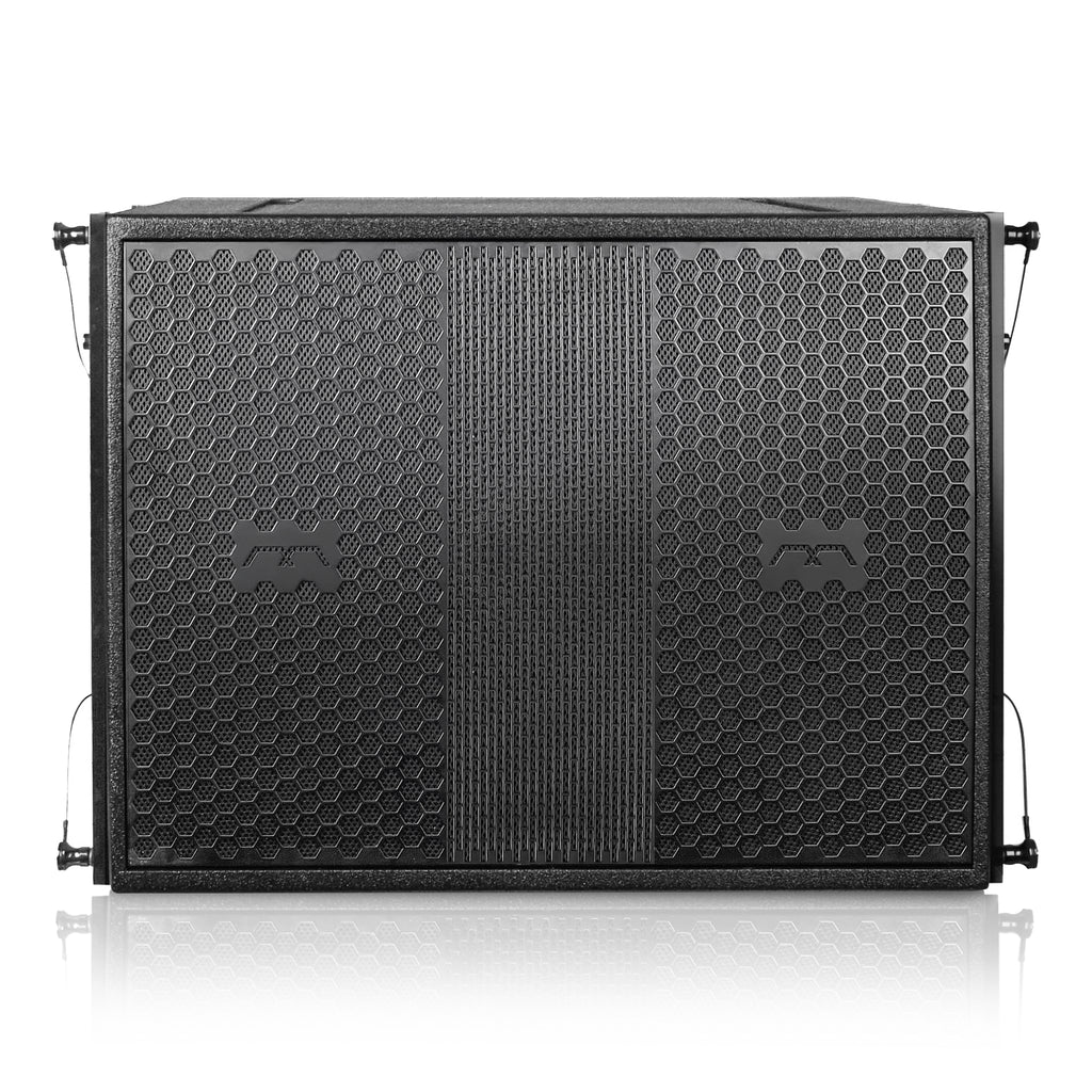 Sound Town FILA-118S Mode Audio Series 18" 2400W Line Array Subwoofer with Built-in Italian High Power LF Driver, Black-Front View