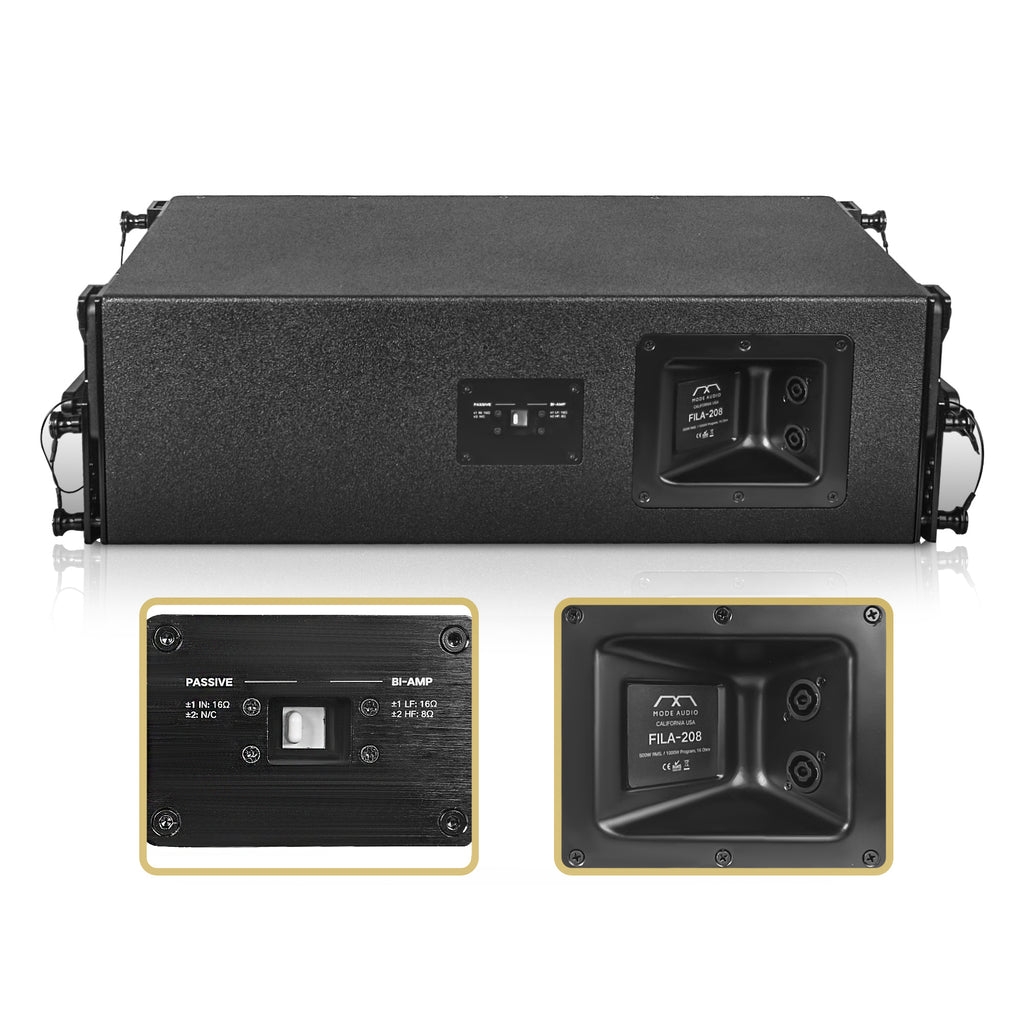 Sound Town FILA-118S208X4 Mode Audio Series 2 x 8" Line Array Loudspeakers, with Italian Neodymium Drivers, Plywood, Full-Range / Bi-Amp Switchable, Black-Back Panel