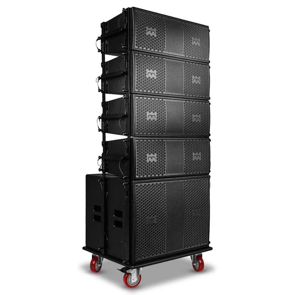 Sound Town FILA-118S208X4OC Passive Line Array Speaker System with One 18-inch Subwoofer, Four Dual 8-inch Line Array Speakers, One Caster Board, Black-Left View