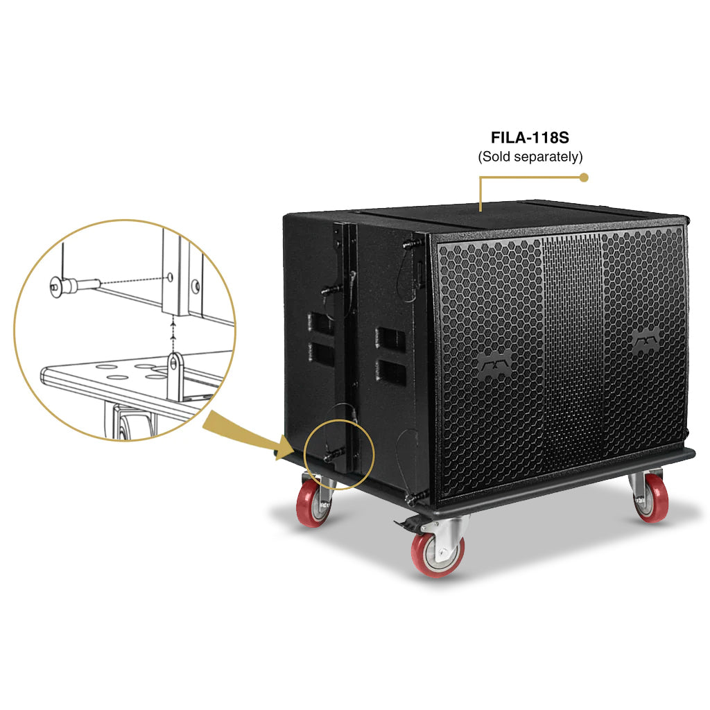 Sound Town FILA-118S208X4OC Durable Plywood Caster Board for Reliable Transport of FILA-118S Subwoofer and Furniture, with 4-inch Wheels and Brakes-Safety Pin and L-Bracket
