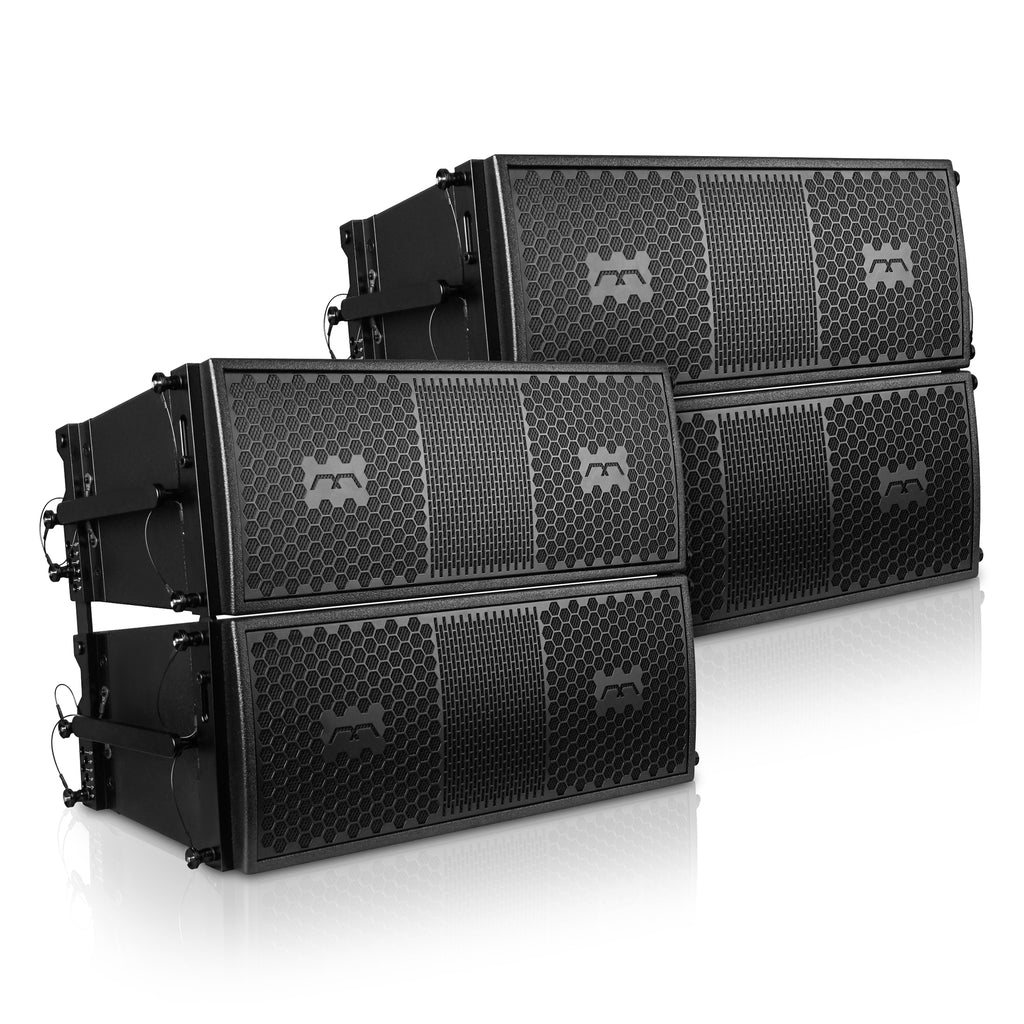 Sound Town FILA-208-2PAIRS Mode Audio Series 2 Pairs of 2 x 8" Line Array Loudspeakers, with Compression Driver, Plywood, Full-Range / Bi-Amp Switchable, Black