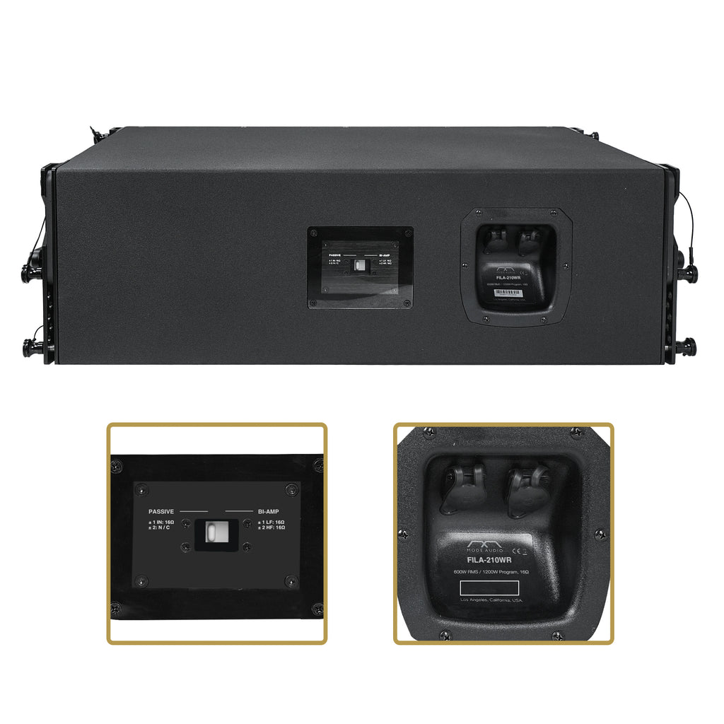 Sound Town FILA-210WR | MODE Audio Weatherproof Outdoor Dual 10″ 1200W Passive Line Array Loudspeaker with Italian Neodymium Drivers, Full-Range / Bi-Amp, Black - Waterproof Speakon Connectors and Bi-amp Switch Panel