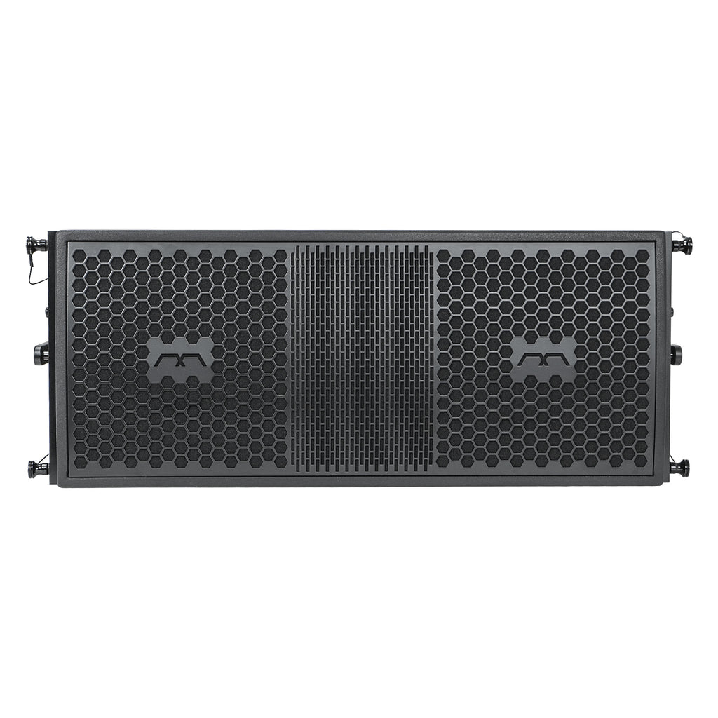 Sound Town FILA-210WR | MODE Audio Weatherproof Outdoor Dual 10″ 1200W Passive Line Array Loudspeaker with Italian Neodymium Drivers, Full-Range / Bi-Amp, Black - Front View 