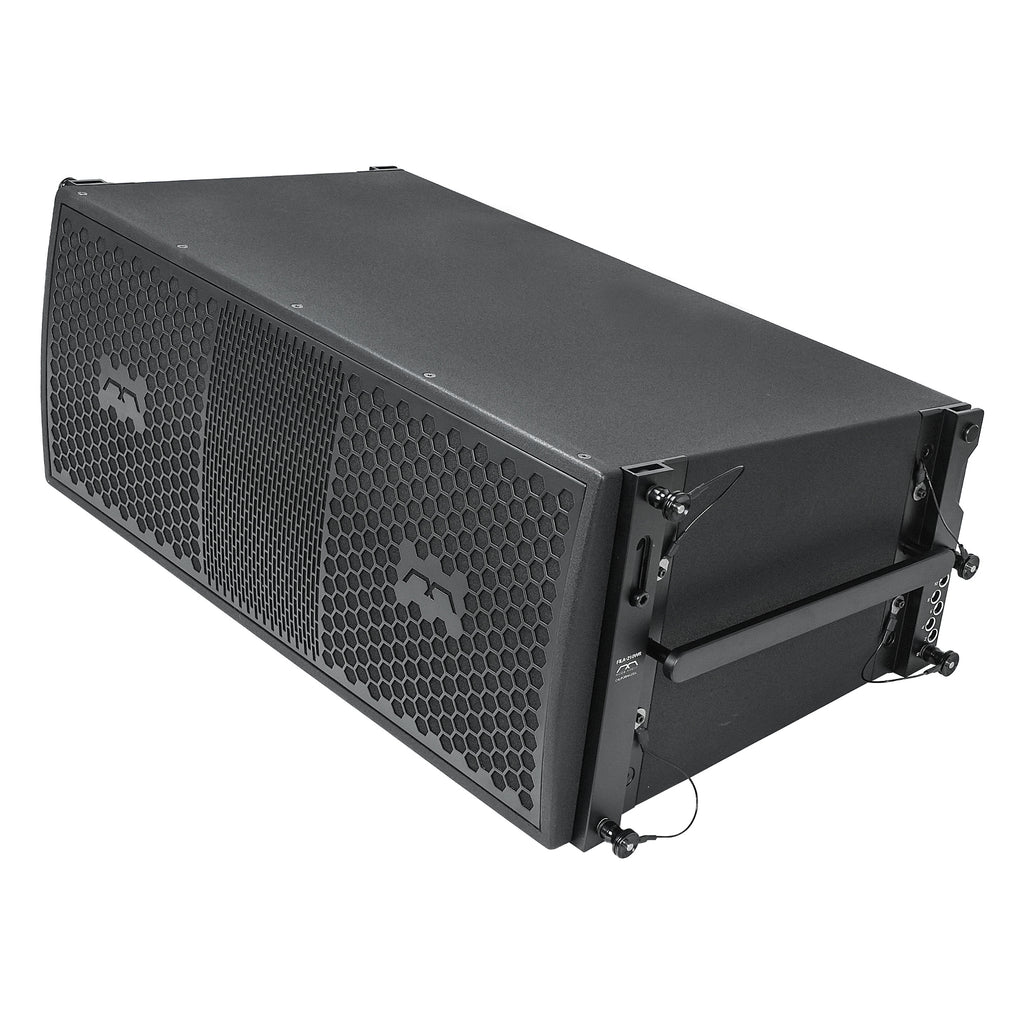 Sound Town FILA-210WR | MODE Audio Weatherproof Outdoor Dual 10″ 1200W Passive Line Array Loudspeaker with Italian Neodymium Drivers, Full-Range / Bi-Amp, Black - Left Side 