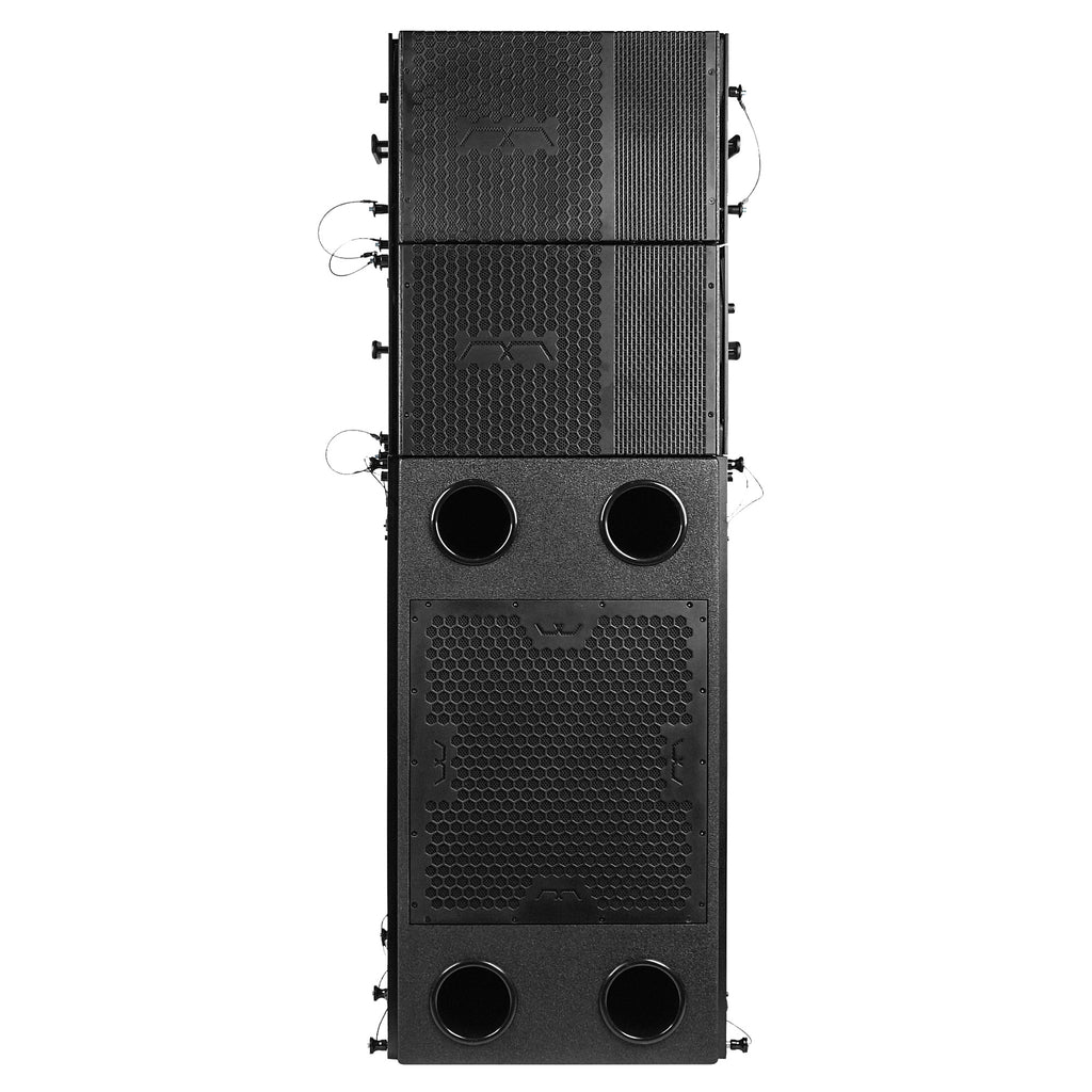 Sound Town FILA-215S10.1X2 | Mode Audio Passive Line Array Speaker Set w/ One Dual 15“ Subwoofer, Two 10” Line Array Speakers, Italian FaitalPRO Drivers, Black - Front View