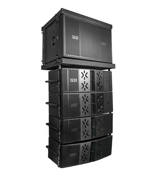Sound Town FILA-218S12.2X4 | Passive Line Array System with Dual 18-inch Subwoofer, Four Dual 12-inch Loudspeakers, FaitalPRO Drivers, Two Flying Frames, Black - Right Angle 