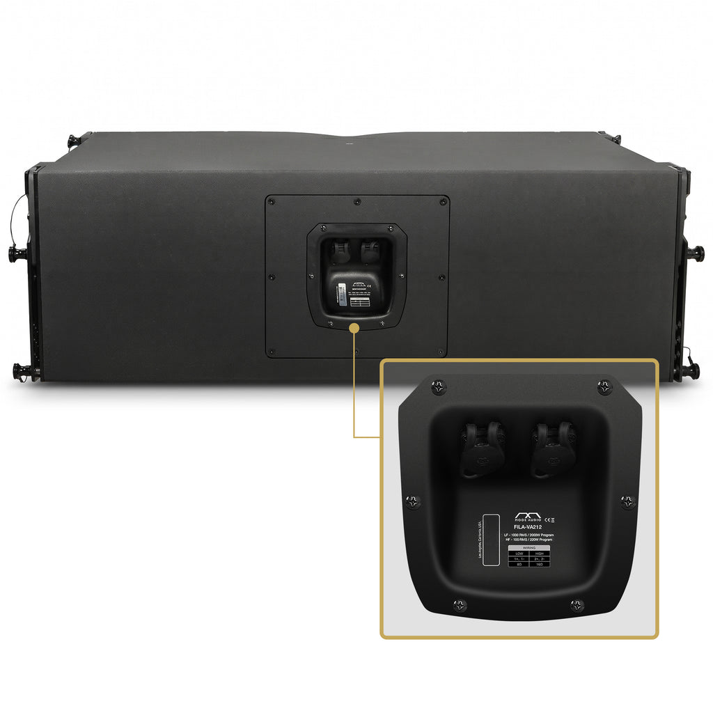 MODE Audio FILA-VA212 | MODE Audio Dual 12" 2220W Weatherproof Line Array Loudspeaker w/ Variable Waveguide, LAVOCE Neodymium Drivers, Bi-Amp, Black - Rear Panel, Connection