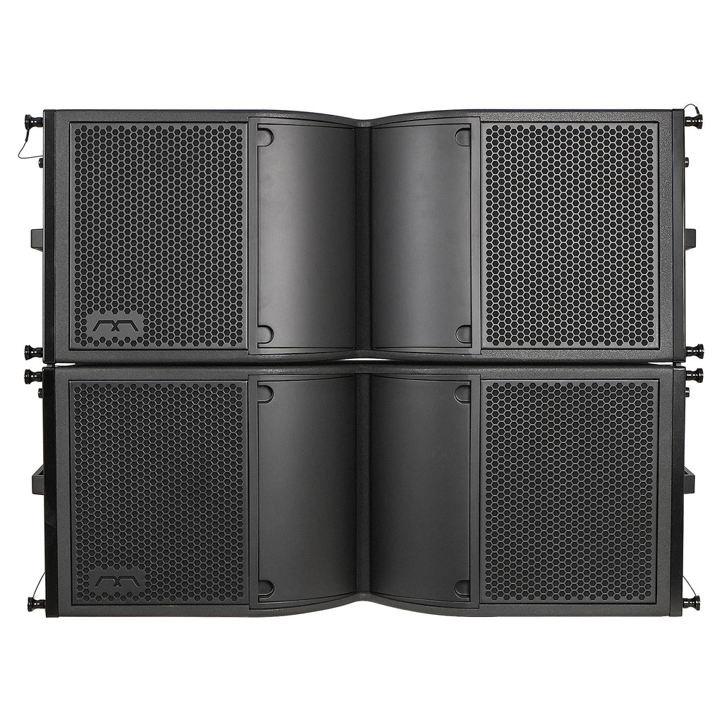 MODE Audio FILA-VA212-PAIR | MODE Audio Pair of Dual 12" 2220W Weatherproof Line Array Loudspeakers w/ Variable Waveguide, LAVOCE Drivers, Bi-Amp, Black - Front Panel