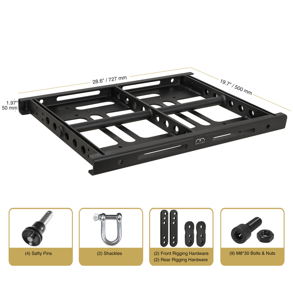 MODE Audio FILA-VA28FF | MODE Audio FILA Series Multipurpose Flying/Ground-Stacking Frame for FILA-VA28 Line Array Loudspeaker - Size and Dimensions, Package Contents