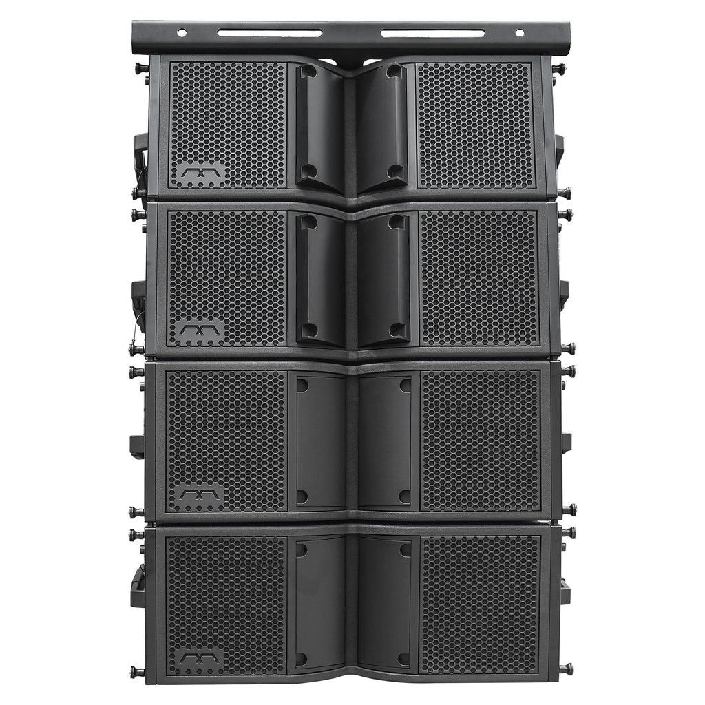 MODE Audio FILA-VA28X4 | MODE Audio Four Dual 8" 1400W Weatherproof Line Array Loudspeakers w/ Flying Frame, Variable Waveguide, LAVOCE Drivers, Bi-Amp, Black - Front Panel