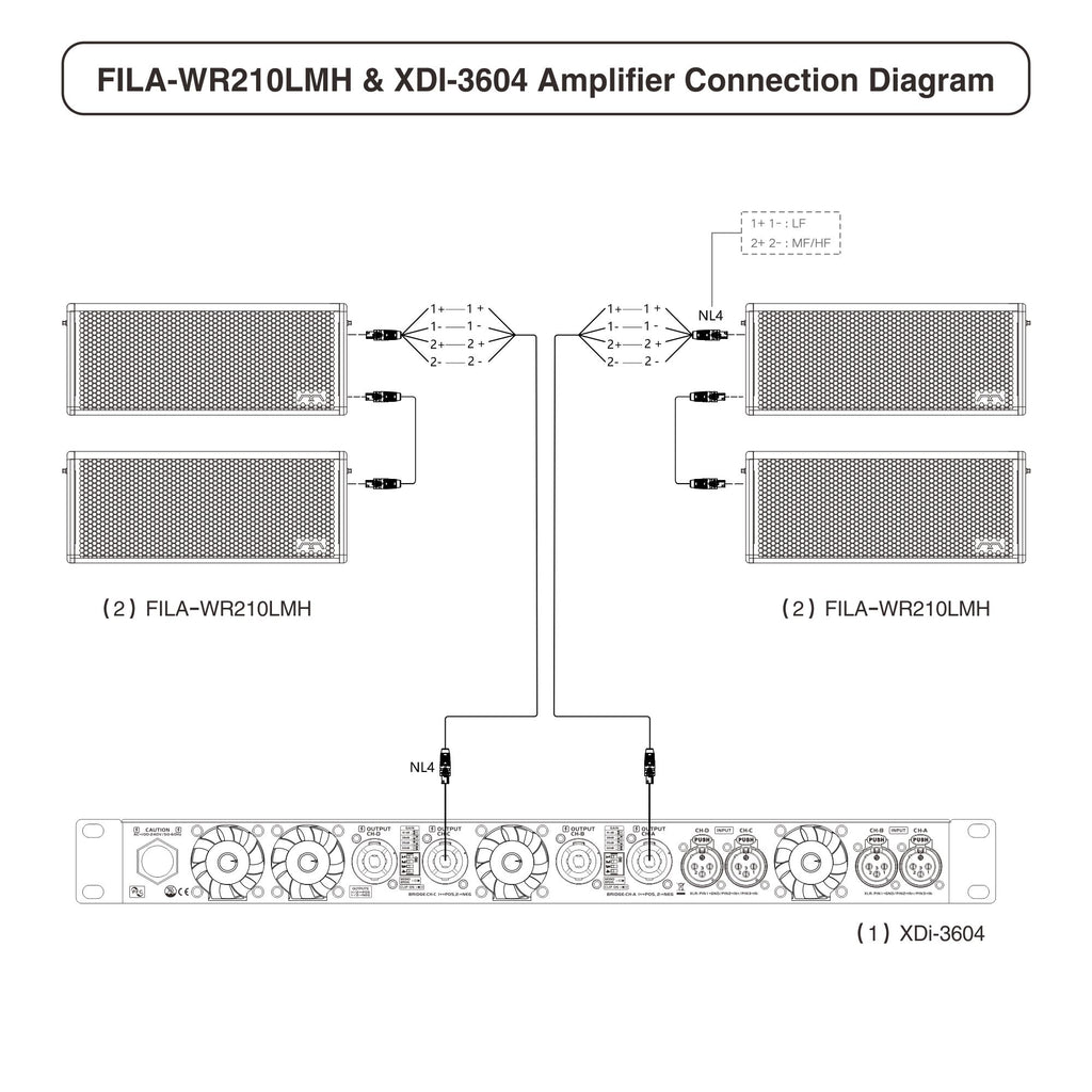 Sound Town MODE Audio FILA-WR210LMH & XDi-3604 Amplifier Connection Diagram