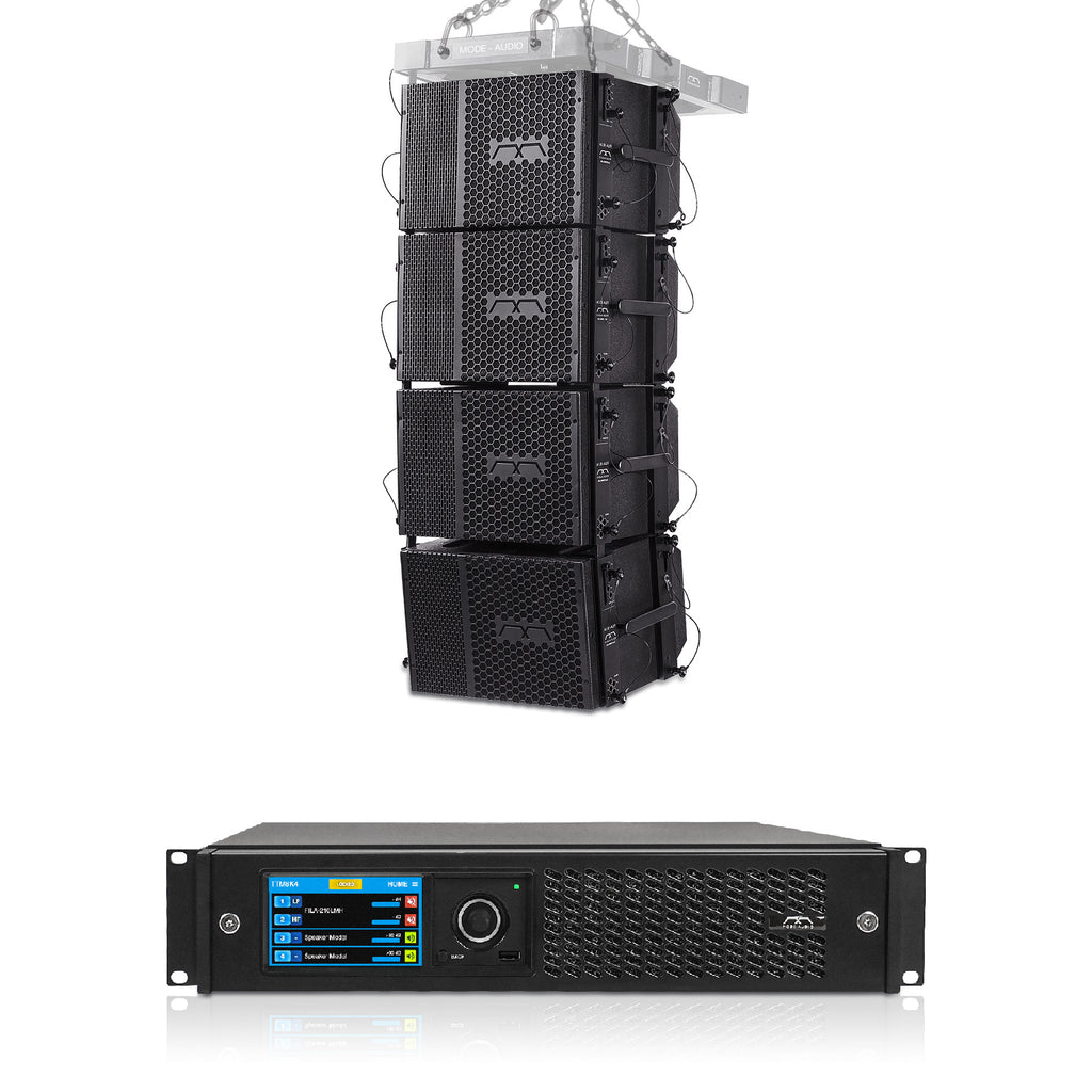 Sound Town FL-10.1X4TTM8 | Passive Line Array Speaker Set w/ Four 10-inch Line Array Speakers, Powersoft OEM Power Amplifier, Italian-Made Neodymium Drivers