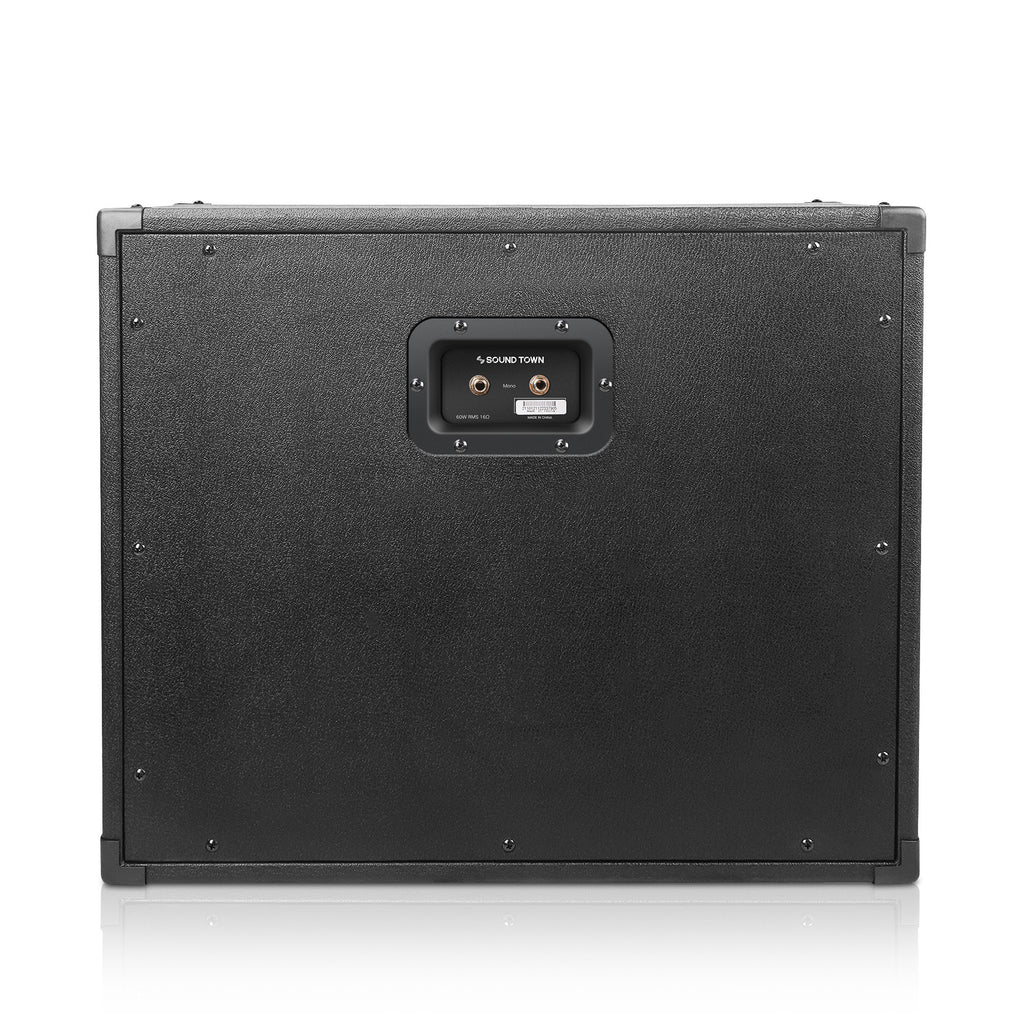 Sound Town GUC112BK | 1 x 12" 65W Guitar Speaker Cabinet with Birch Plywood Construction, Black Tolex, Wheat Cloth Grille - Back View 