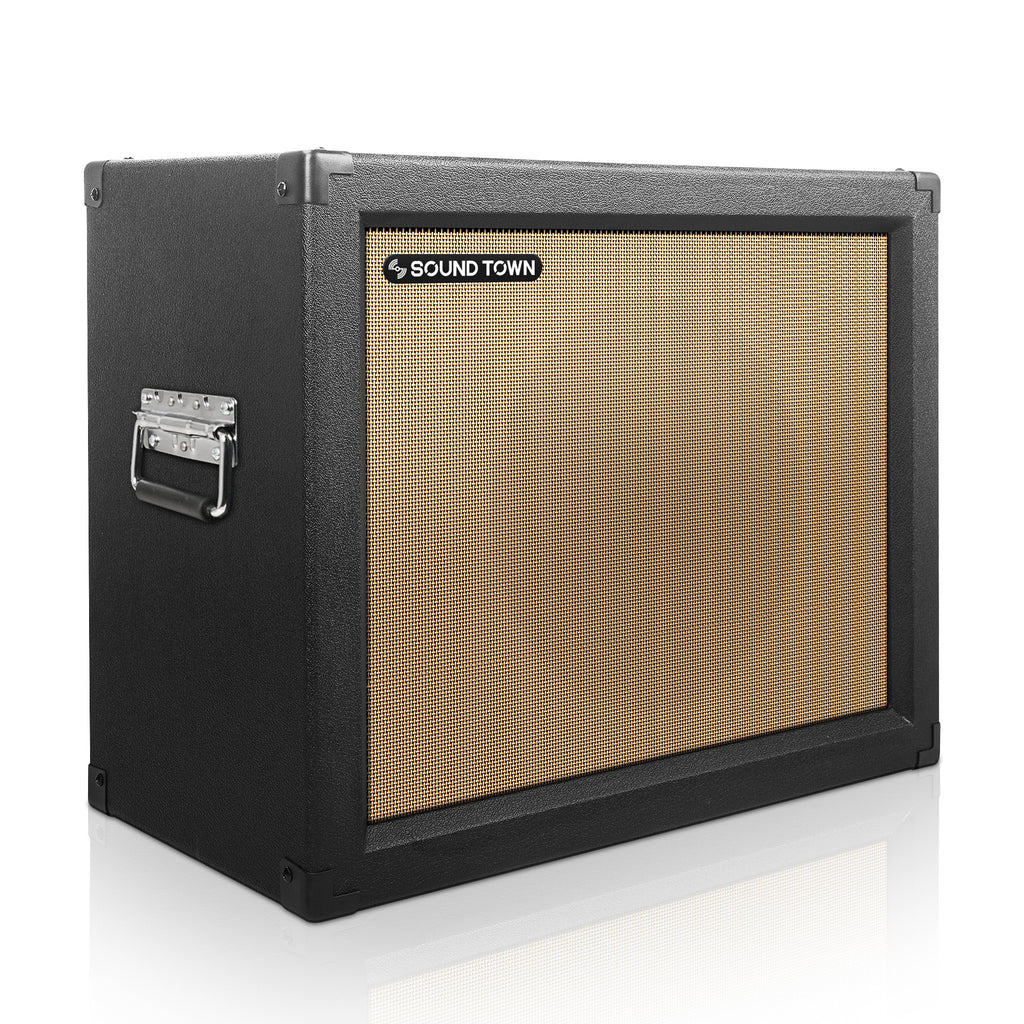 Sound Town GUC112BK | 1 x 12" 65W Guitar Speaker Cabinet with Birch Plywood Construction, Black Tolex, Wheat Cloth Grille - Side Handle