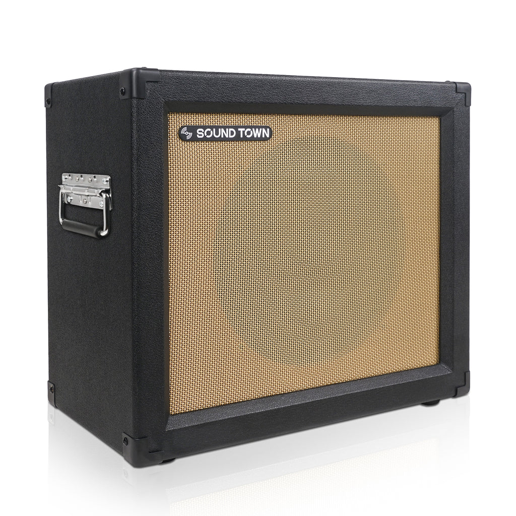 Sound Town GUC112OBBK | 1 x 12" Empty Open-back Guitar Speaker Cabinet, w/Birch Plywood Construction, Black Tolex, Wheat Cloth Grill, Compatible w/Celestion/Eminence Speakers - Side Handle