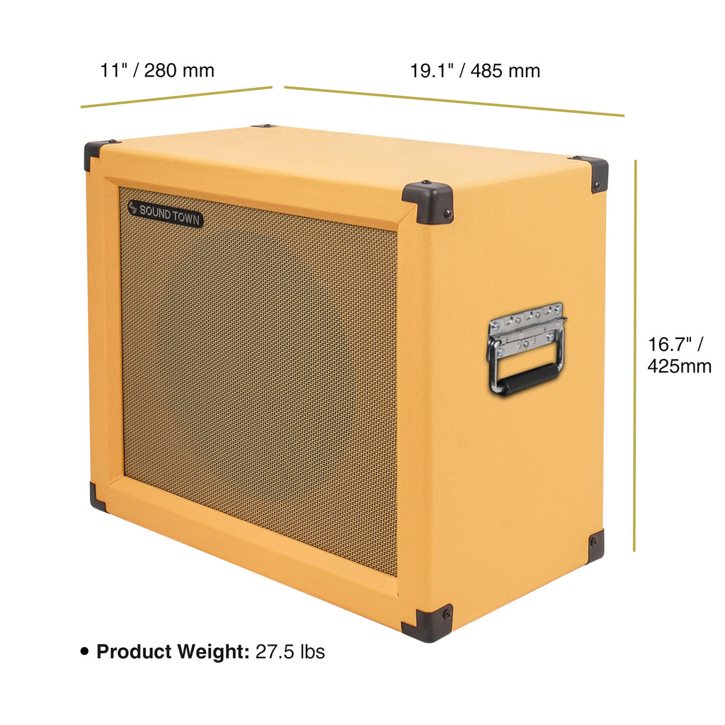 Sound Town GUC112OBOR | 1 x 12" Empty Open-back Guitar Speaker Cabinet, w/Birch Plywood Construction, Orange Tolex, Wheat Cloth Grill, Compatible w/Celestion/Eminence Speakers - Dimensions and Weight
