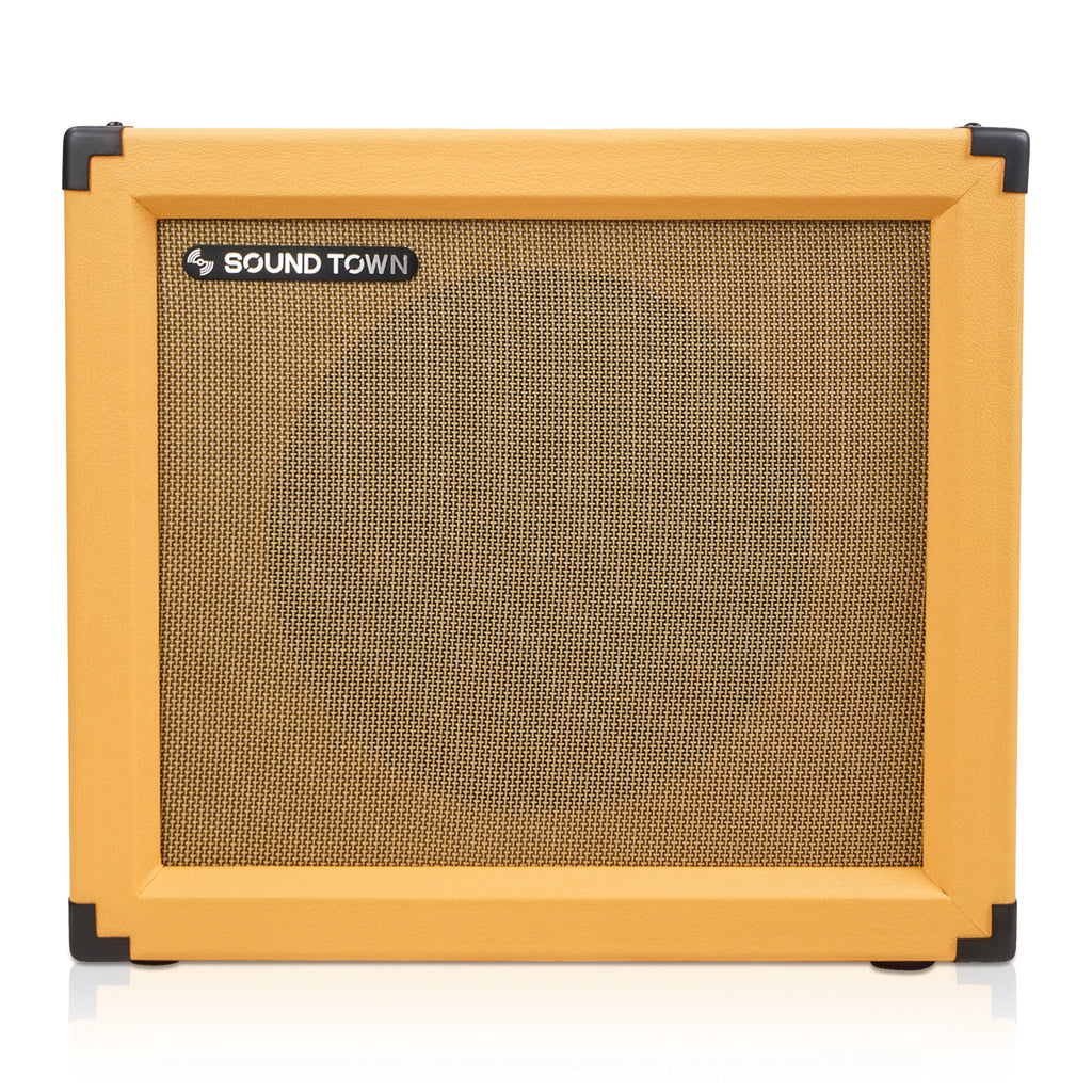 Sound Town GUC112OBOR | 1 x 12" Empty Open-back Guitar Speaker Cabinet, w/Birch Plywood Construction, Orange Tolex, Wheat Cloth Grill, Compatible w/Celestion/Eminence Speakers - Front View 
