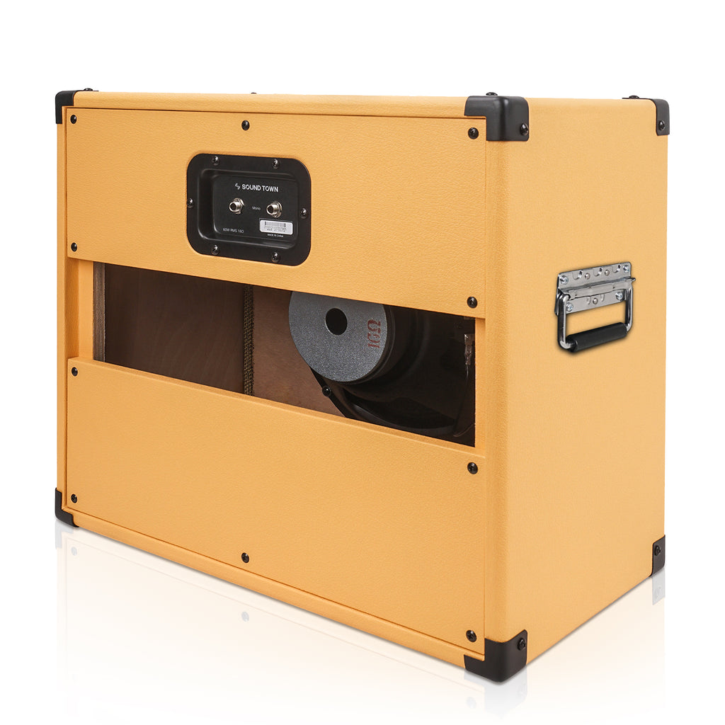 Sound Town GUC112OBOR | 1 x 12" Empty Open-back Guitar Speaker Cabinet, w/Birch Plywood Construction, Orange Tolex, Wheat Cloth Grill, Compatible w/Celestion/Eminence Speakers - Rear Panel