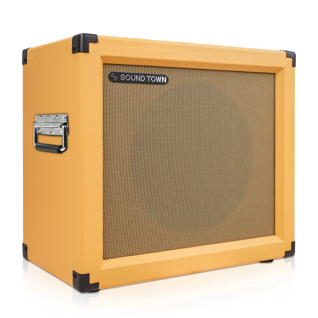 Sound Town GUC112OBOR | 1 x 12" Empty Open-back Guitar Speaker Cabinet, w/Birch Plywood Construction, Orange Tolex, Wheat Cloth Grill, Compatible w/Celestion/Eminence Speakers - Side Handle 
