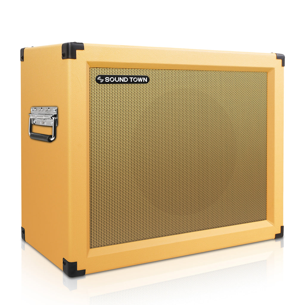 Sound Town GUC112OR | 1 x 12" 65W Guitar Speaker Cabinet with Birch Plywood Construction, Orange Tolex, Wheat Cloth Grille - Side Handle 