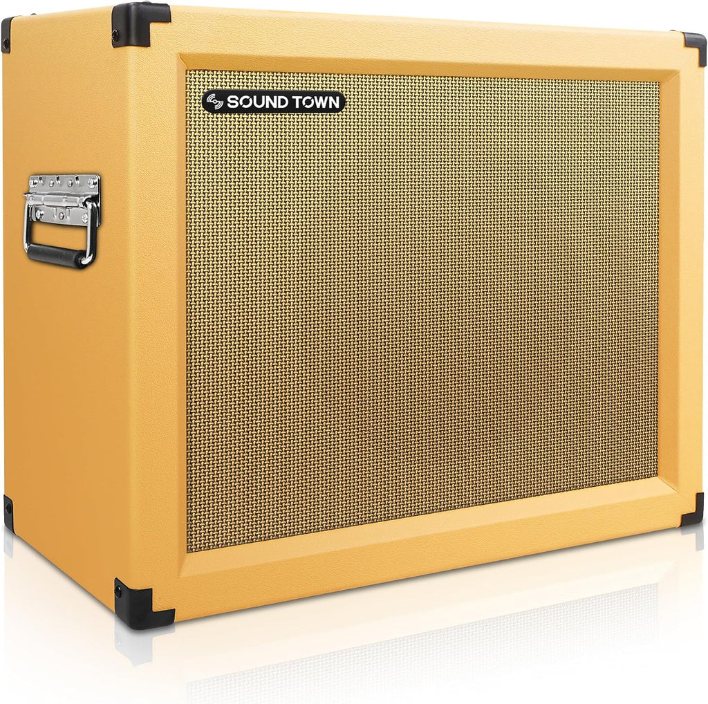 Sound Town GUC112OR | 1 x 12" 65W Guitar Speaker Cabinet with Birch Plywood Construction, Orange Tolex, Wheat Cloth Grille - Side Handle 