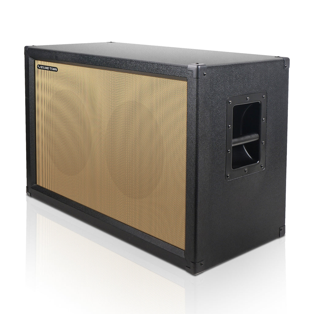 Sound Town GUC212BK-EC-R | REFURBISHED: 2x12" Empty Guitar Speaker Cabinet, Birch Plywood, Black, Wheat Cloth Grill, Front or Rear Loading, Compatible with Celestion/Eminence Speakers - Retro Style