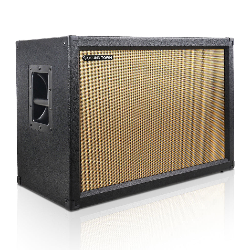 Sound Town GUC212BK-EC-R | REFURBISHED: 2x12" Empty Guitar Speaker Cabinet, Birch Plywood, Black, Wheat Cloth Grill, Front or Rear Loading, Compatible with Celestion/Eminence Speakers - Modern Design