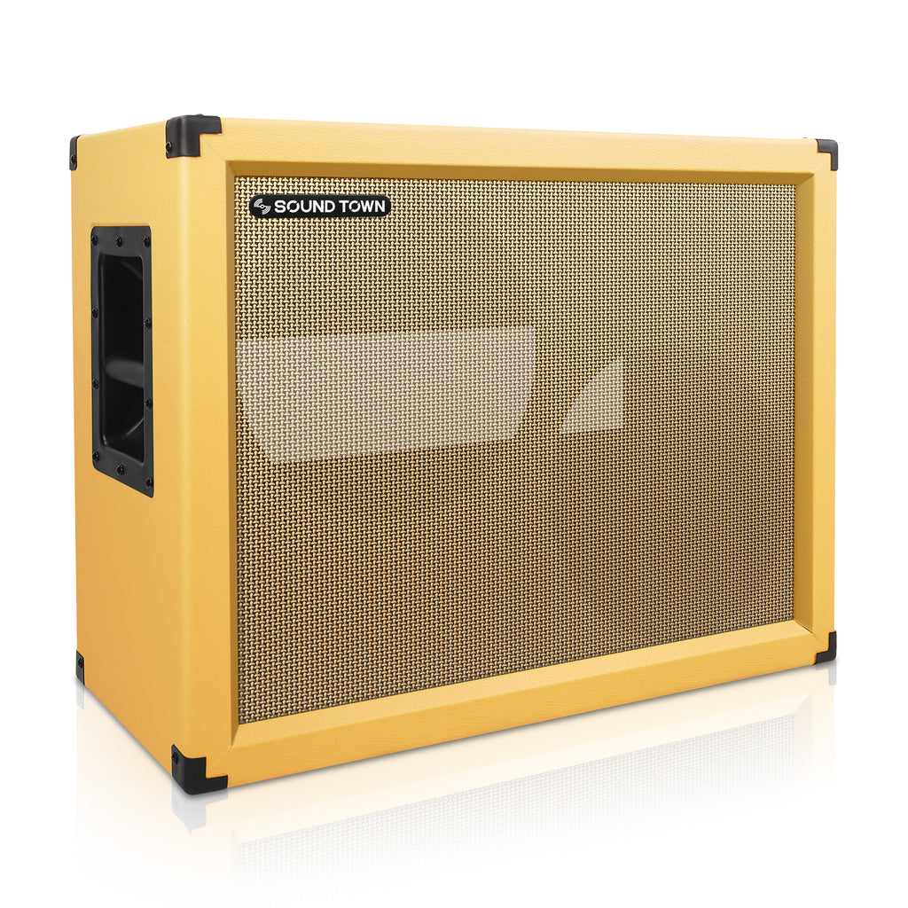 Sound Town GUC212OBOR-EC-R | REFURBISHED: 2 x 12" Empty Open-back Guitar Speaker Cabinet, Plywood, Orange with Carry Handles
