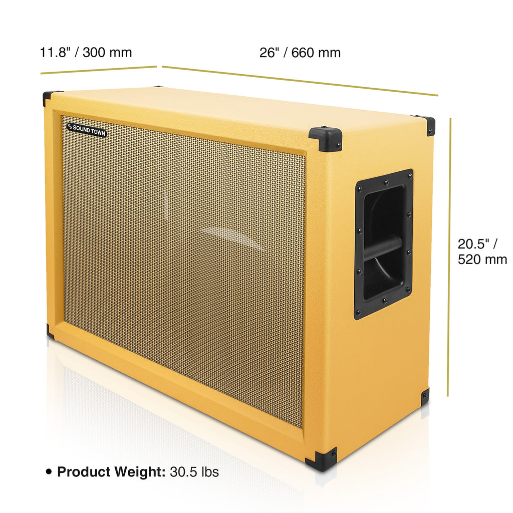 Sound Town GUC212OBOR-EC-R | REFURBISHED: 2 x 12" Empty Open-back Guitar Speaker Cabinet, Plywood, Orange - Size, Dimensions, and Weight