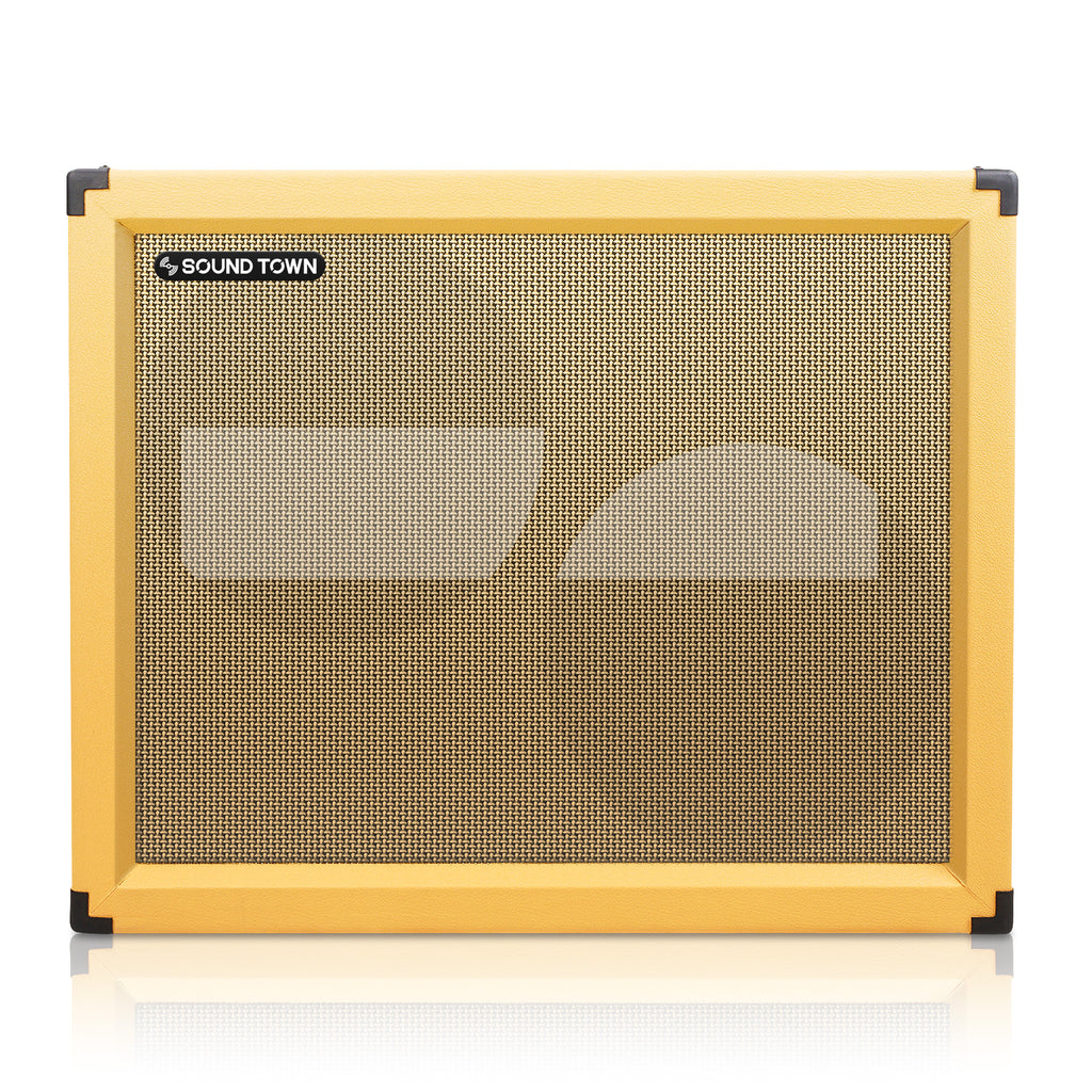 Sound Town GUC212OBOR-EC-R | REFURBISHED: 2 x 12" Empty Open-back Guitar Speaker Cabinet, Plywood, Orange with Wheat Grill Front Panel
