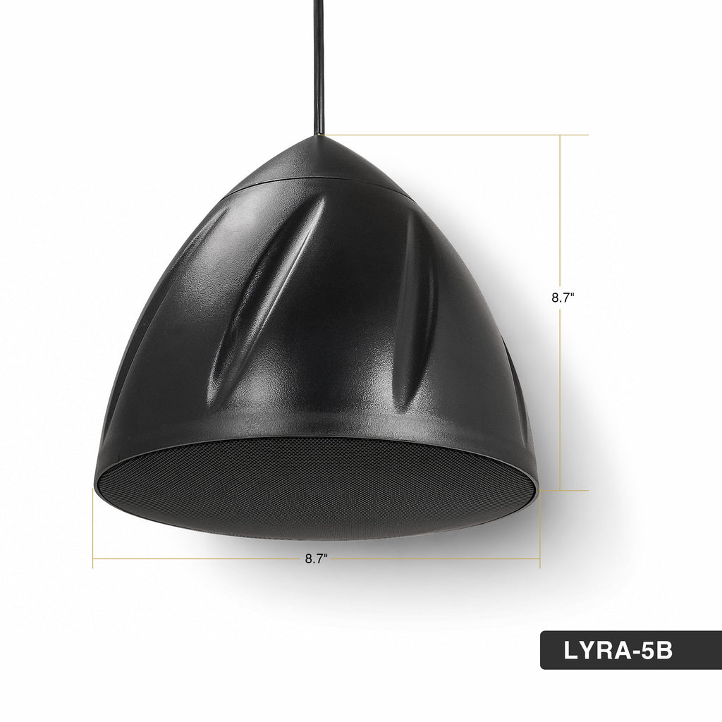Sound Town LYRA-5B | LYRA Series 5.25" Weatherproof Hanging Pendant Speaker, 70V/100V/8Ω for Indoor/Outdoor Home and Commercial Installations, Black - Size and Dimensions
