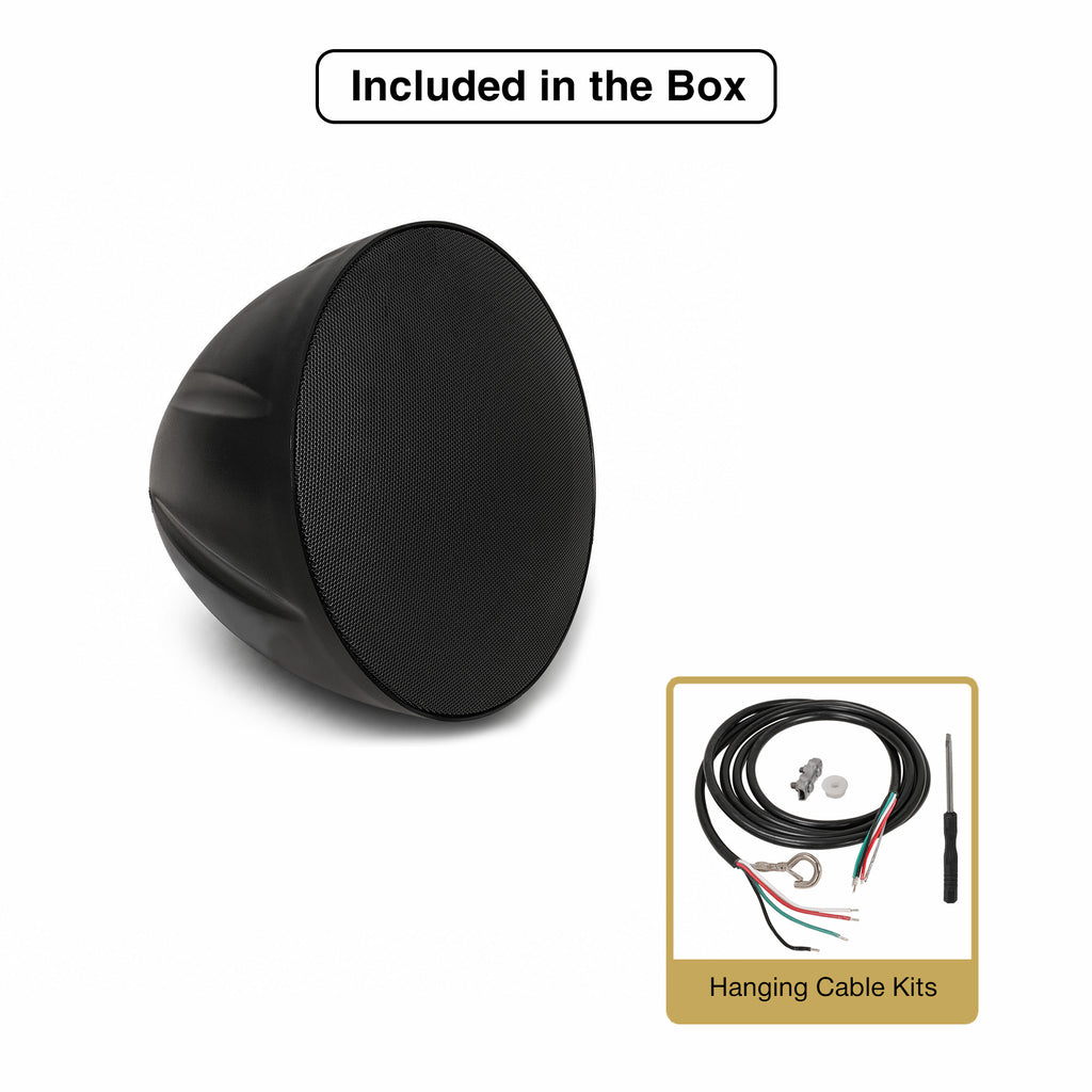 Sound Town LYRA-5B | LYRA Series 5.25" Weatherproof Hanging Pendant Speaker, 70V/100V/8Ω for Indoor/Outdoor Home and Commercial Installations, Black - Included in the Box, Package Contents