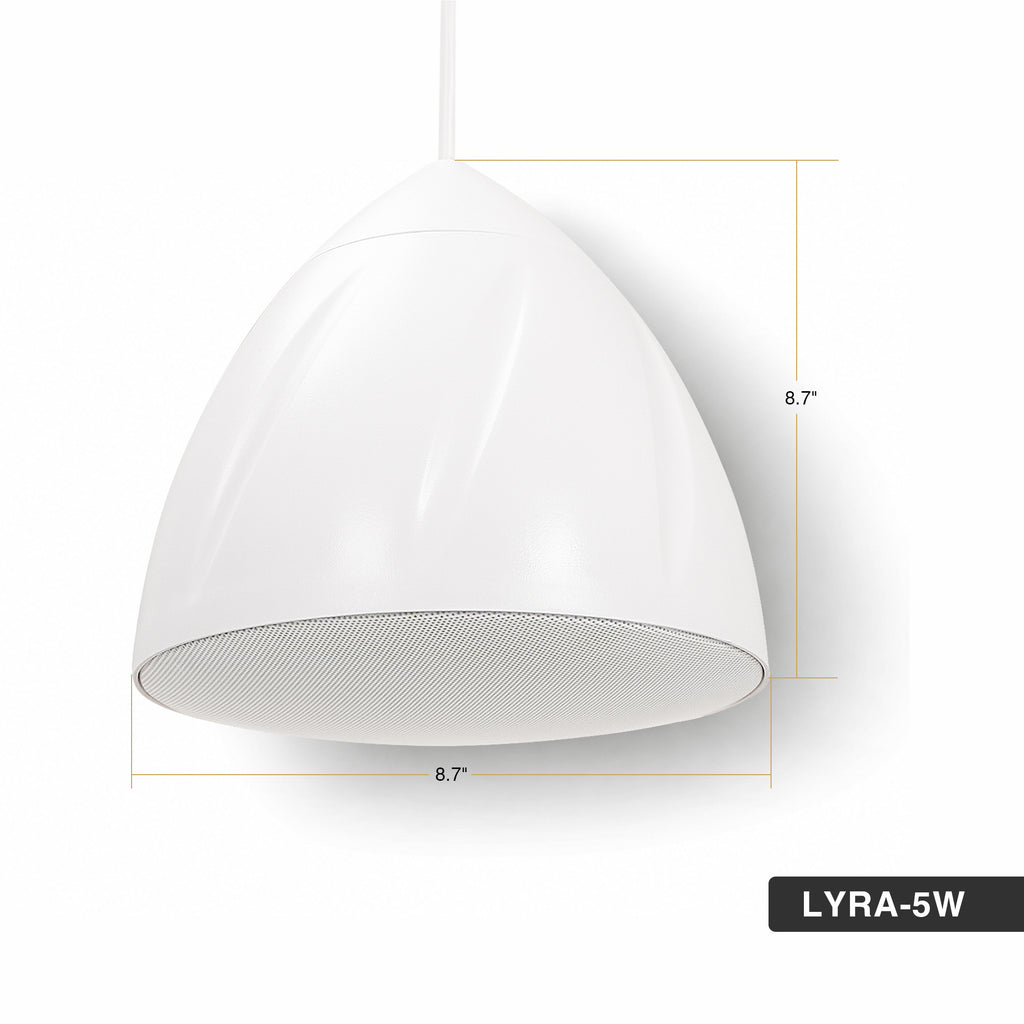 Sound Town LYRA-5W | LYRA Series 5.25" Weatherproof Hanging Pendant Speaker, 70V/100V/8Ω for Indoor/Outdoor Home and Commercial Installations, White - Size and Dimensions