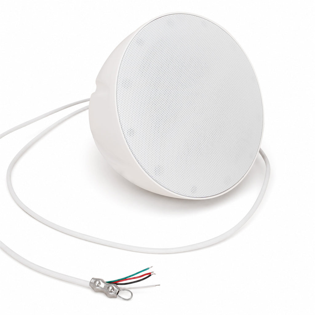 Sound Town LYRA-5W | LYRA Series 5.25" Weatherproof Hanging Pendant Speaker, 70V/100V/8Ω for Indoor/Outdoor Home and Commercial Installations, White - Grill and Wire