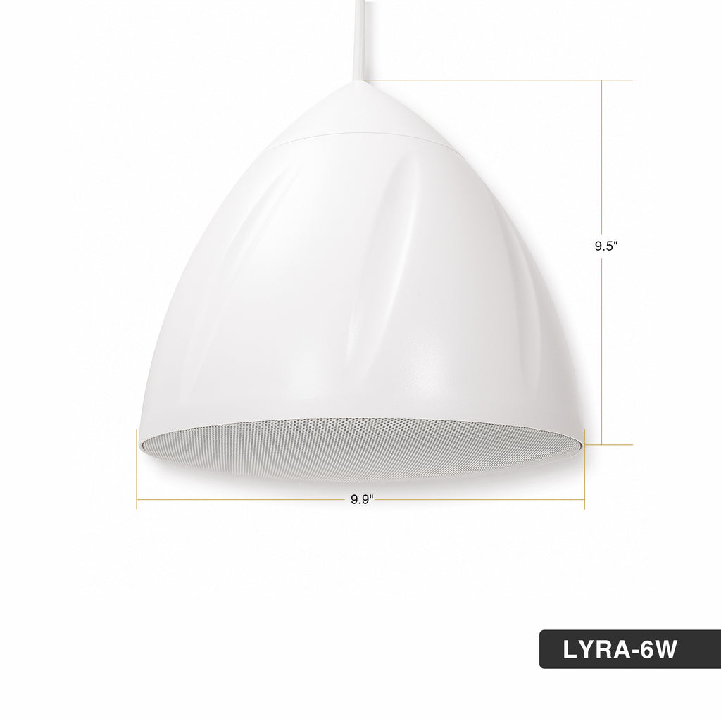 Sound Town LYRA-6W | LYRA Series 6.5" Weatherproof Hanging Pendant Speaker, 70V/100V/8Ω for Indoor/Outdoor Home and Commercial Installations, White - Size and Dimensions