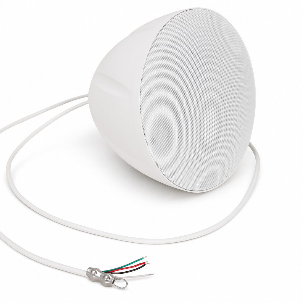 Sound Town LYRA-6W | LYRA Series 6.5" Weatherproof Hanging Pendant Speaker, 70V/100V/8Ω for Indoor/Outdoor Home and Commercial Installations, White - Grill and Wire