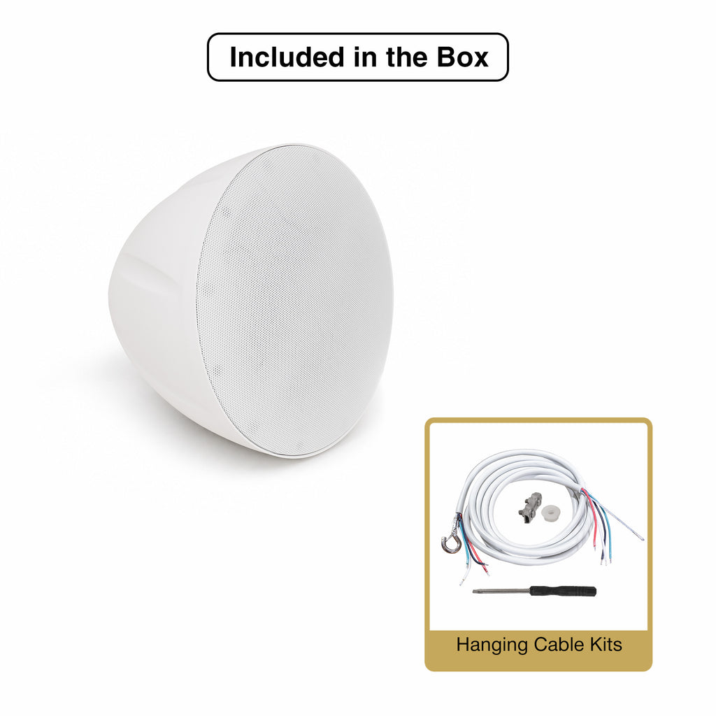 Sound Town LYRA-6W | LYRA Series 6.5" Weatherproof Hanging Pendant Speaker, 70V/100V/8Ω for Indoor/Outdoor Home and Commercial Installations, White - Included in the Box, Package Contents